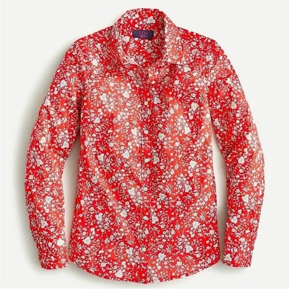 J Crew Red Button Down Shirt Liberty Fabrics 0 - Picture 1 of 8